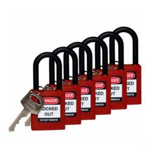 Paquete de 6 Candados, Plástico/Aluminio - Rojo