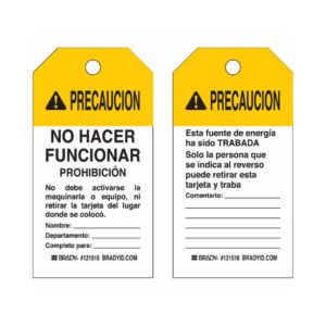 Tarjetas "Precaución ¡No Hacer Funcionar!"